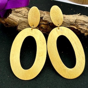 Large Gold Oval Statement Earrings – Bold Matte Gold Drop Earrings – Lightweight Geometric Jewelry – Modern Festival Earrings – Gift for Her