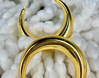 Gold Crescent Moon Hoop Earrings: Chunky Boho Celestial Jewelry