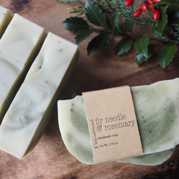 fir needle and rosemary handmade soap with roasted and fair trade cocoa butter