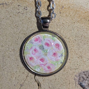 Original Watercolor/Gauche Pendant, Floral, Summer, Flowers, Necklace, Garden, Petals, Flower Garden,  Blossoms, Gifting, Mother&#39;s Day