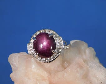 4.32 Ct. Oval Star Sapphire & White Sapphire Ring Sterling Silver