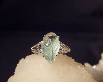 March Birthstone Ladies 5.11 Ct. Pear Carved Aquamarine Sterling Silver Ring