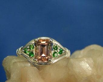 1.64 ct. Pink Emerald Cut Tourmaline and Chrome Diopside Ring Sterling Silver