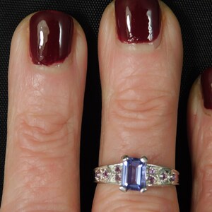 Custom 0.85 Ct. Emerald Cut Tanzanite and Amethyst Sterling Silver Ring