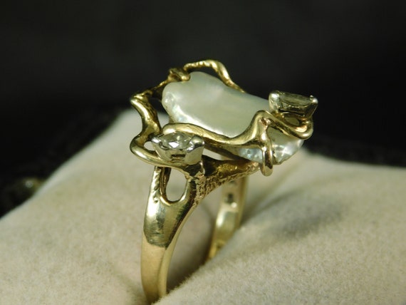 Vintage Free Form Baroque Pearl and Marquise Diam… - image 7