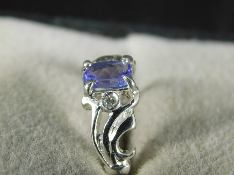 Cushion Tanzanite and White Topaz Ring Sterling Silver 0.61 ct