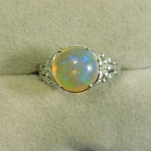 3.60 ct. Round Cabochon Opal Ring Floral Lily Design Sterling Silver