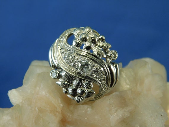 Antique Art Deco Diamond Ring 14k Solid White Gol… - image 1