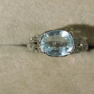 5.08 ct. Oval Aquamarine Ring Sterling Silver Vintage Style Floral Filigree