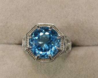 Anello Art Déco con topazio blu