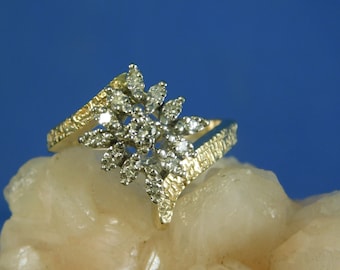 Vintage .22 ct. Lucky 13 Diamond Cluster Ring 14k Solid Yellow Gold Embossed Setting