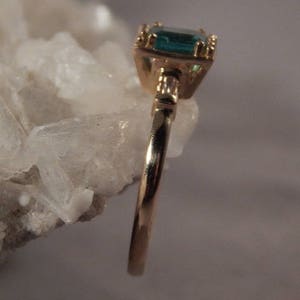 May Birthstone Ladies .61 Ct. Emerald Cut Columbian Emerald and Diamond Baguette Ring 14K Solid Yellow Gold image 2