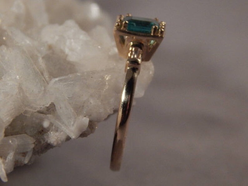 May Birthstone Ladies .61 Ct. Emerald Cut Columbian Emerald and Diamond Baguette Ring 14K Solid Yellow Gold image 2