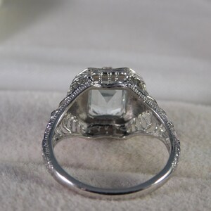 March Birthstone 1.47 ct. Emerald Cut Aquamarine 1920's Style Filigree Ring Sterling Silver image 8