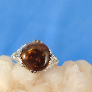 Vintage Style 4.22 Ct. round Cabochon Fire Agate 1920&#39;s Filigree Sterling Silver Ring