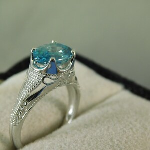 3.38 ct. Oval Blue Zircon Art Deco Style Sterling Silver