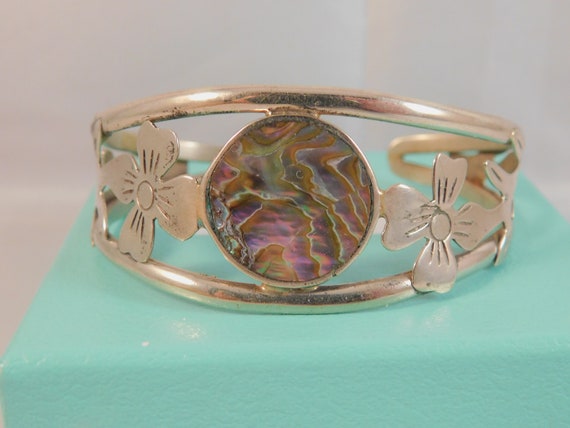 Vintage Ladies Mother of Pearl Floral Sterling Si… - image 1