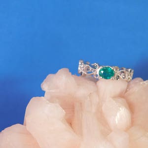 May Birthstone 0.29 Ct. Oval Columbian Emerald and Blue Diamond Ring Sterling Silver