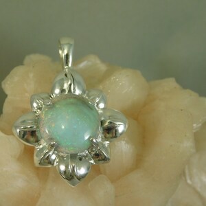 2.42 ct. Round Cabochon Opal Pendant Floral Sterling Silver Design