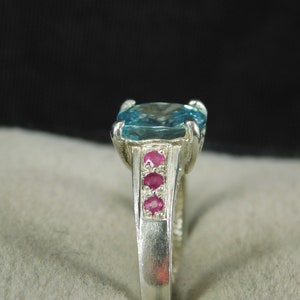 Custom 3.68 ct. Round Blue Topaz and Ruby Ring Sterling Silver image 4