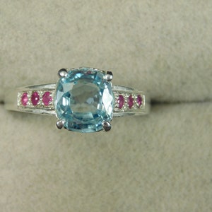 Custom 3.68 ct. Round Blue Topaz and Ruby Ring Sterling Silver image 2