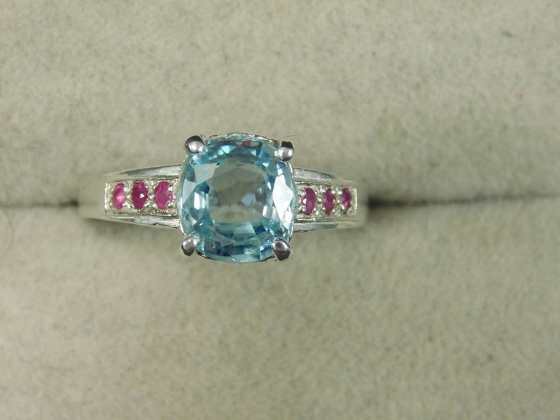 Custom 3.68 ct. Round Blue Topaz and Ruby Ring Sterling Silver image 2