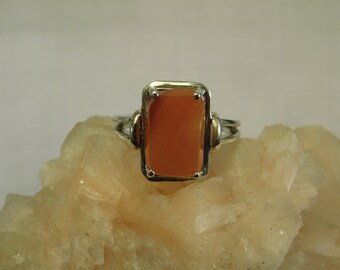 2.94 ct. Emerald Cut Carnelian Agate Ring Simple Sterling Silver