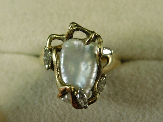 Vintage Free Form Baroque Pearl and Marquise Diam… - image 4