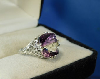4.84 ct. Cushion Ametrine Ring 1920's Style Filigree Sterling Silver