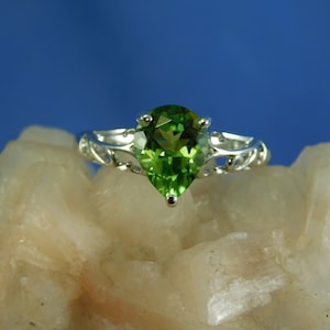 1.92 ct. Pear Peridot Ring Simple Scroll Filigree Sterling Silver