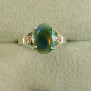 0.97 ct. Oval Black Opal and Ruby Ring Sterling Silver