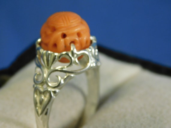 Antique 10.48 ct. Carved Pink Coral Ring Art Deco… - image 6