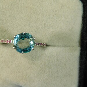 Custom 3.83 ct. Cushion Cut Cambodian Blue Zircon and Ruby Ring Sterling Silver