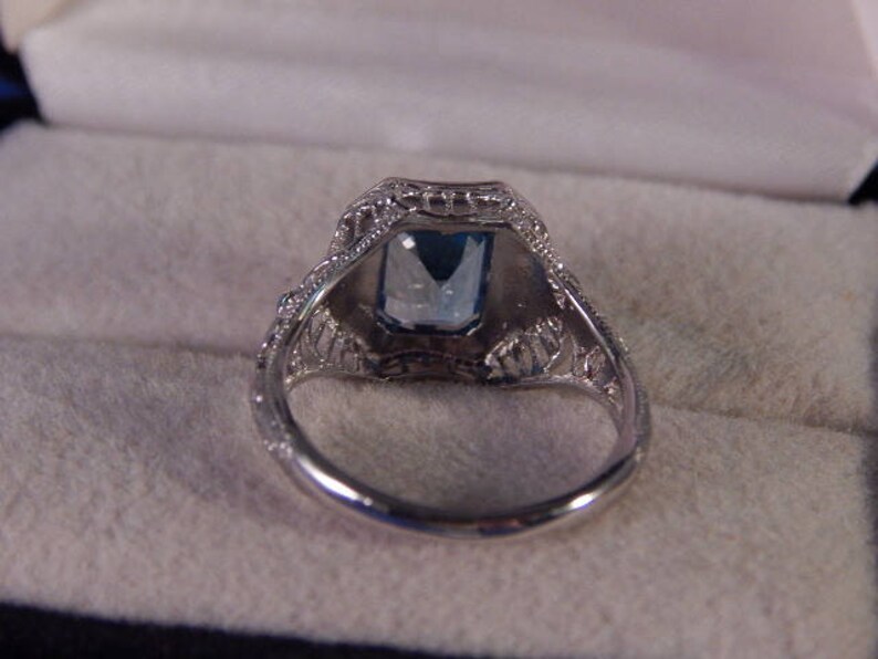 Vintage Style 1.86 Ct Emerald Cut Blue Topaz Filigree Sterling Silver Ring