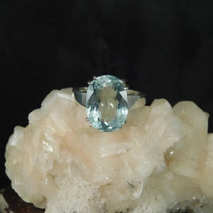 5.98 ct. Oval Aquamarine Ring High Polished Sterling Silver