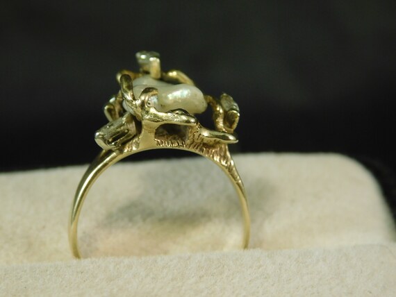 Vintage Free Form Baroque Pearl and Marquise Diam… - image 9