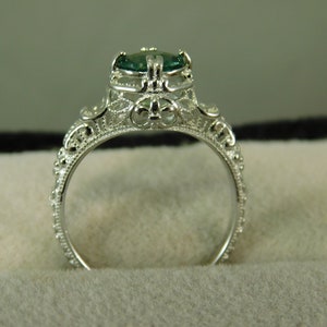 0.63 ct. Oval Green Tourmaline Ring Art Deco Style Sterling Silver Filigree