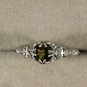 0.78 ct. Round Olive Green Tourmaline Ring 1920's Style Sterling Silver