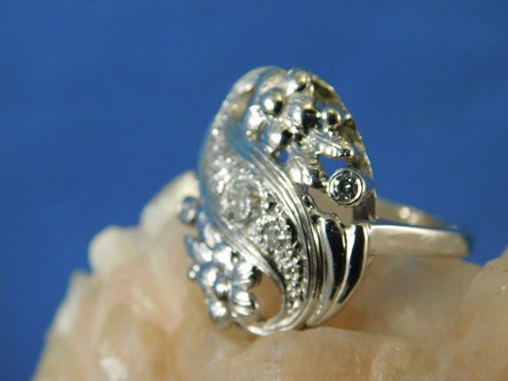 Antique Art Deco Diamond Ring 14k Solid White Gol… - image 3