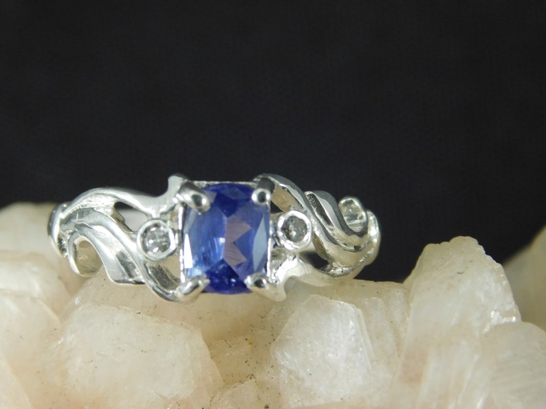 Cushion Tanzanite and White Topaz Ring Sterling Silver 0.61 ct