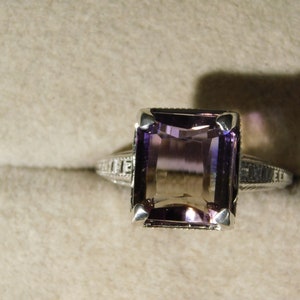 6.14 ct. Emerald Cut Ametrine Ring Vintage Style Sterling Silver