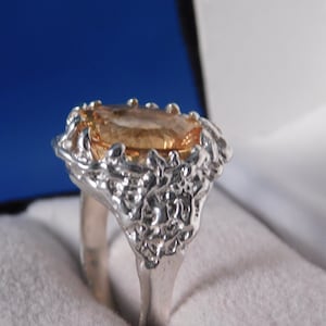 Custom 7.39 ct. Oval Radiant Faceted Laser Cut Citrine Ring Sterling Silver Tree Branch Design