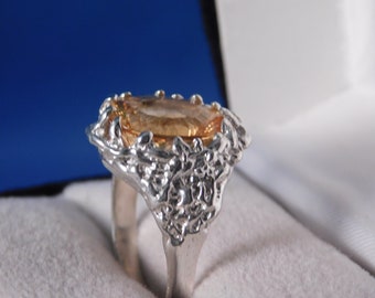 Custom 7.39 ct. Oval Radiant Faceted Laser Cut Citrine Ring Sterling Silver Tree Branch Design