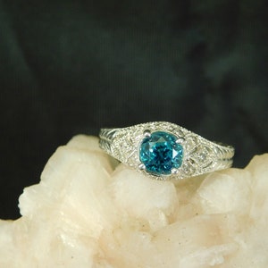 1.81 ct. Round Cambodian Blue Zircon and Diamond Sterling Silver Ring