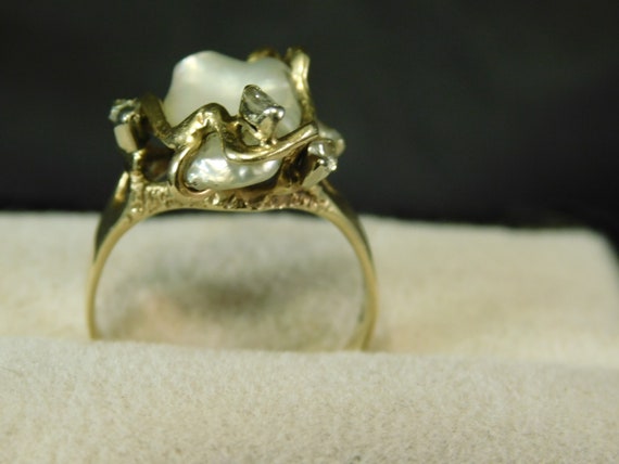 Vintage Free Form Baroque Pearl and Marquise Diam… - image 6