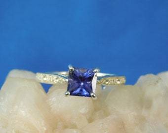 1.38 ct. Square Tanzanite and Diamond Engagement Ring Sterling Silver