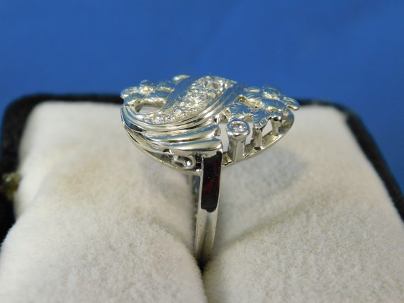 Antique Art Deco Diamond Ring 14k Solid White Gol… - image 6