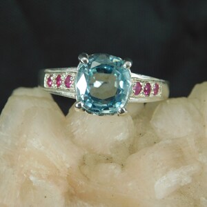 Custom 3.68 ct. Round Blue Topaz and Ruby Ring Sterling Silver image 1