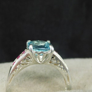 Custom 3.68 ct. Round Blue Topaz and Ruby Ring Sterling Silver image 3