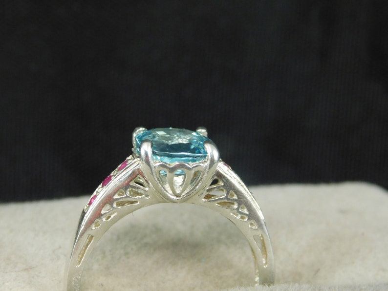 Custom 3.68 ct. Round Blue Topaz and Ruby Ring Sterling Silver image 3